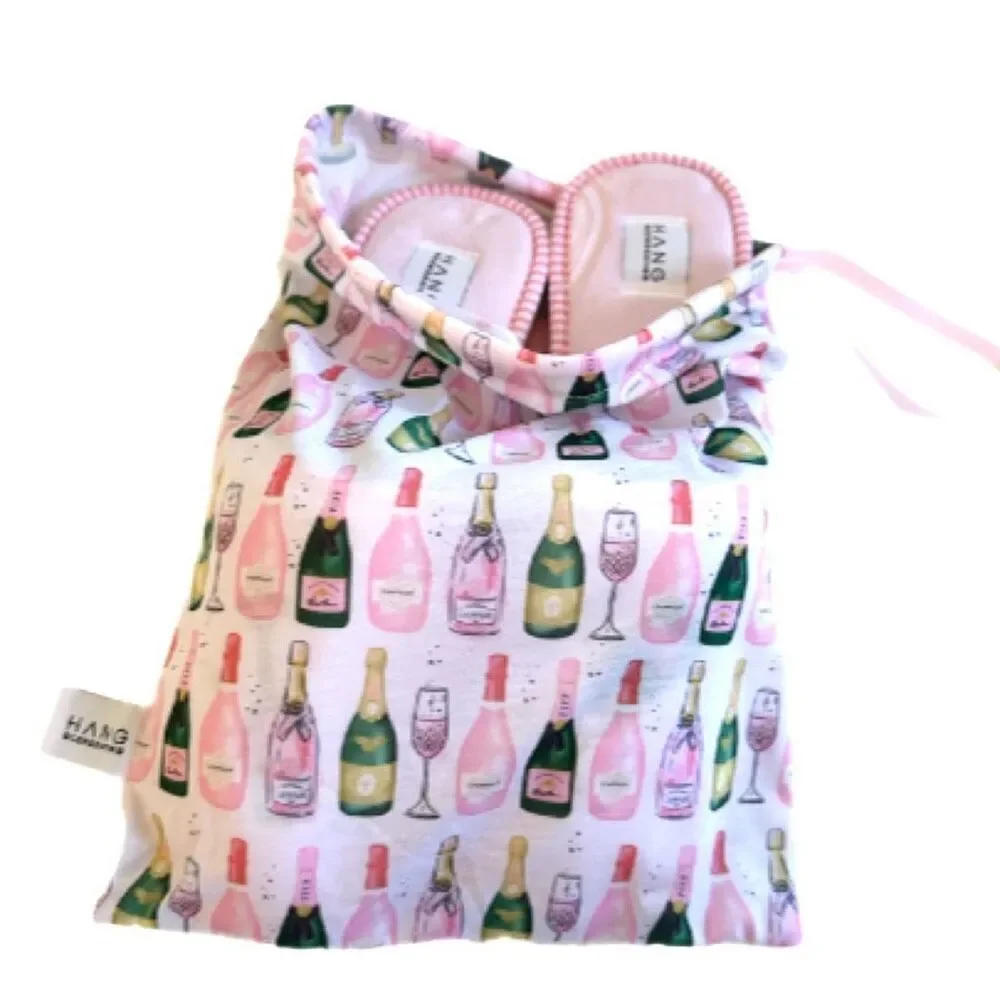 Champagne Lover’s Slipper And Pouch Set. Size large (10/11)
